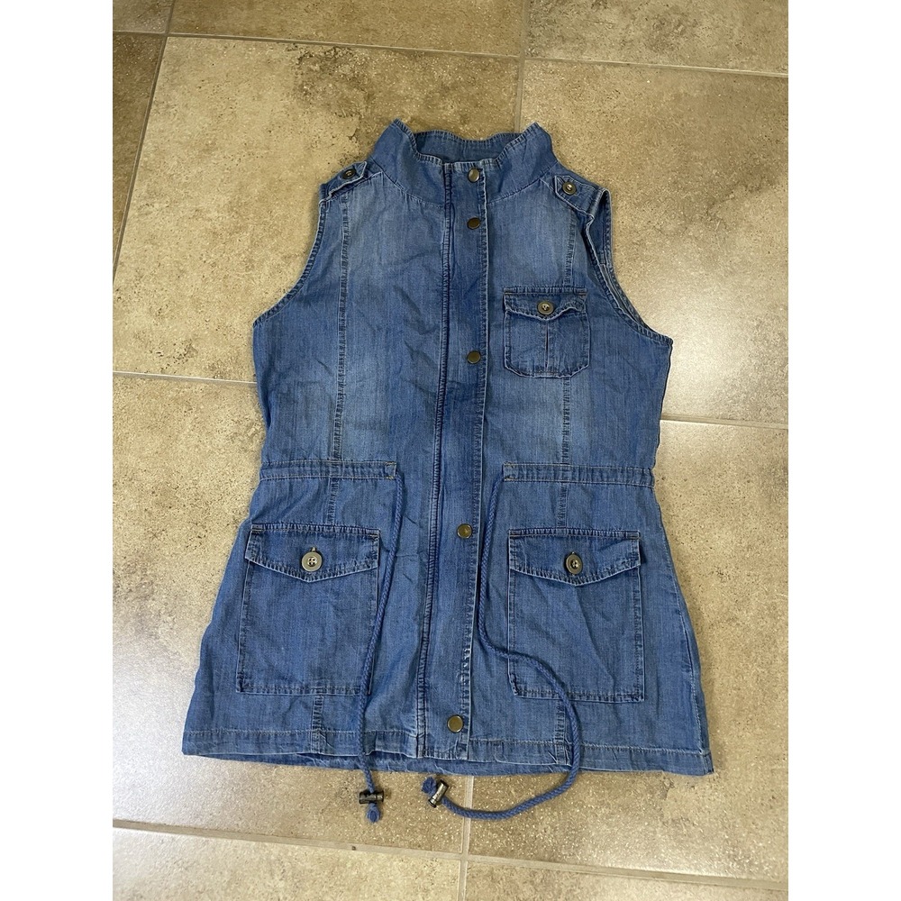 Black Label C'est Toi Womens Sz S Denim Utility Vest Blue Wash Utility Sleeveles